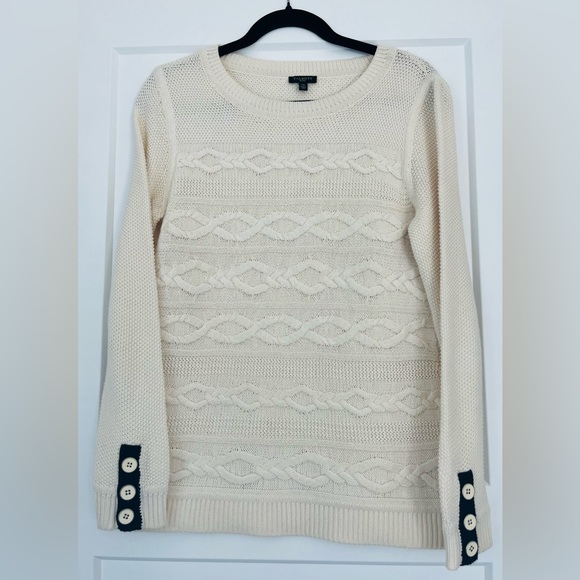 Talbots Sweaters - EUC Talbots Cream Textured Lightweight Cable Knit Sweater, Medium Petite